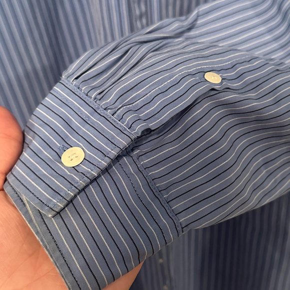 VINTAGE 90s J. Crew Men's Striped Long Sleeve Button Down in Baby Blue Size Med - Picture 8 of 16